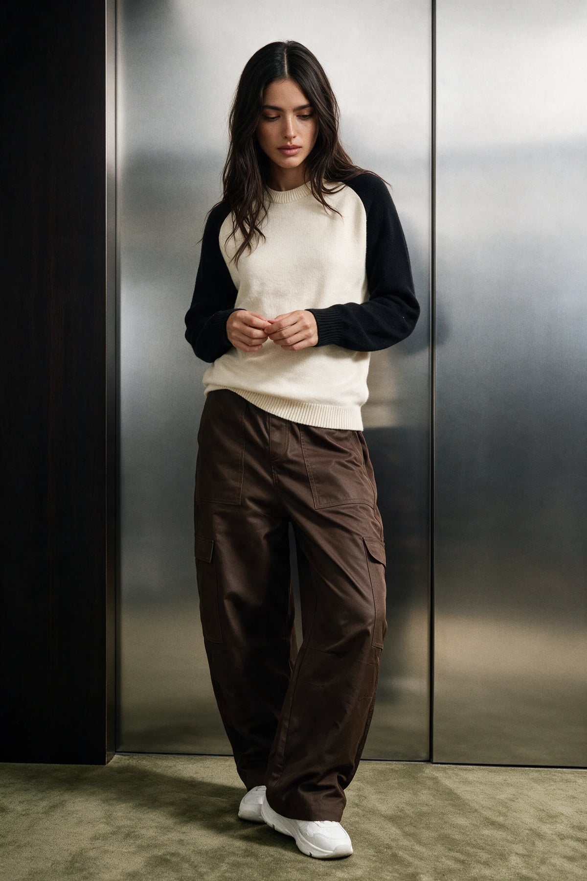 Raglan Knit Sweater / BLACK & CREAM SWEATER ATTIR-UNISEX