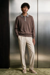 Contrast Knit Polo Sweater / BROWN SWEATER ATTIR-MEN