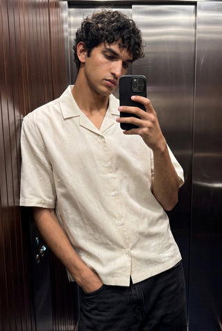 Relaxed Fit Camp Collar Shirt in Cream