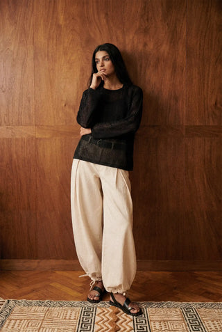 Relaxed Crochet Pullover Top in Black