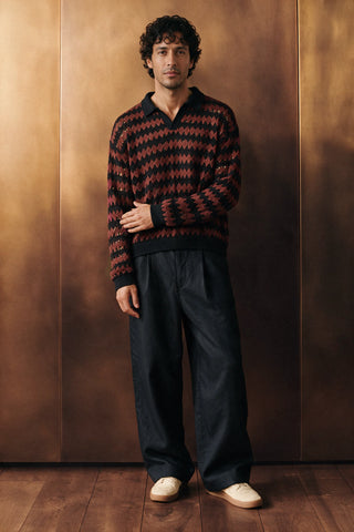 Crochet Knit Polo Shirt / BROWN POLO ATTIR-MEN