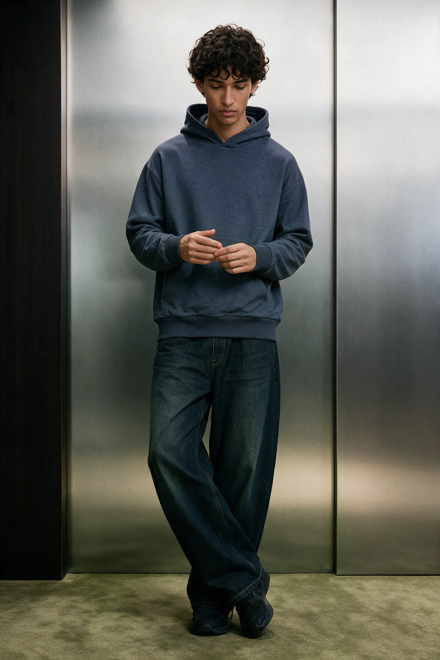 Structured Oversized Hoodie / MELANGE NAVY