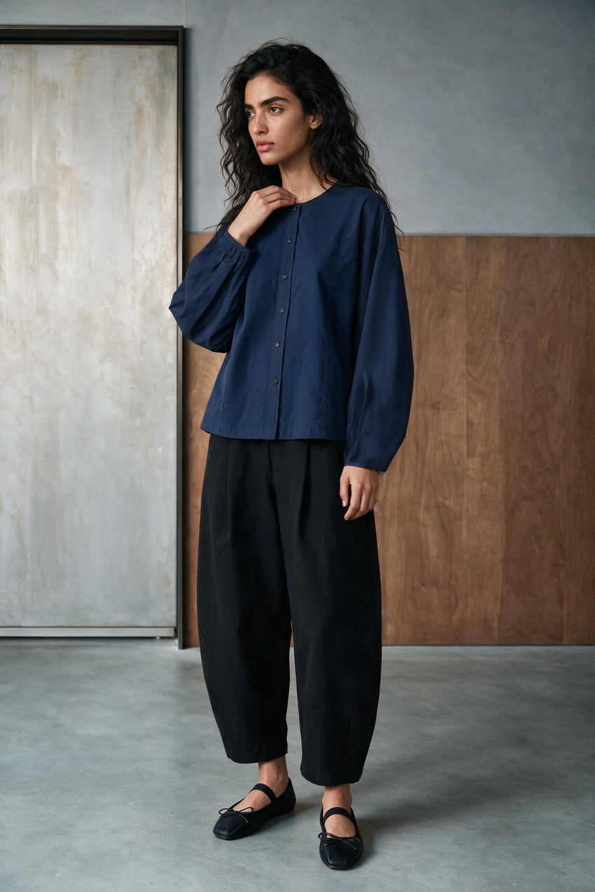 Relaxed-fit Batwing Top / NAVY SHIRT ATTIR-WOMEN