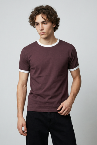 Contrast Trims T-shirt in Chocolate