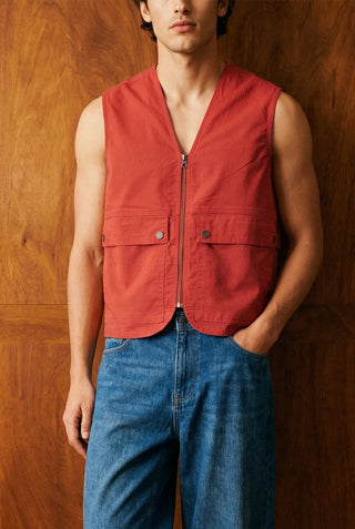 Pocket-detail Utility Vest in Orange