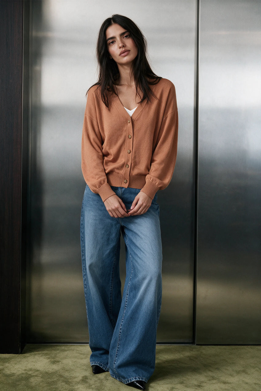 Everyday V-Neck Cardigan / CAMEL CARDIGAN ATTIR-WOMEN
