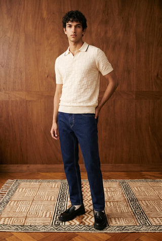 Tubular-Knit Polo Shirt in Cream