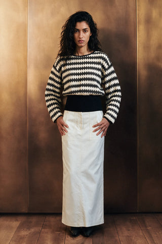 Crochet Knit Waisted Top / OFF WHITE TOP ATTIR-WOMEN