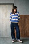 Contrast Collar Striped Polo Shirt / MAROON STRIPE RUGBYPOLO ATTIR-WOMEN