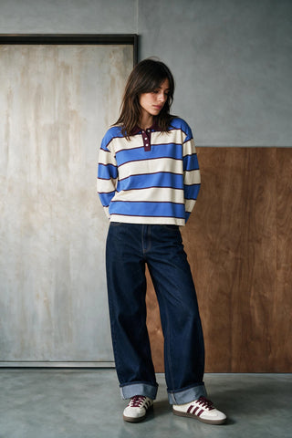 Contrast Collar Striped Polo Shirt RUGBYPOLO ATTIR-WOMEN