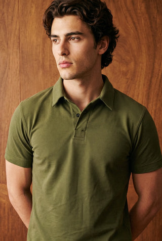 Placket-detail Pique Polo Shirt in Olive POLO ATTIR-MEN