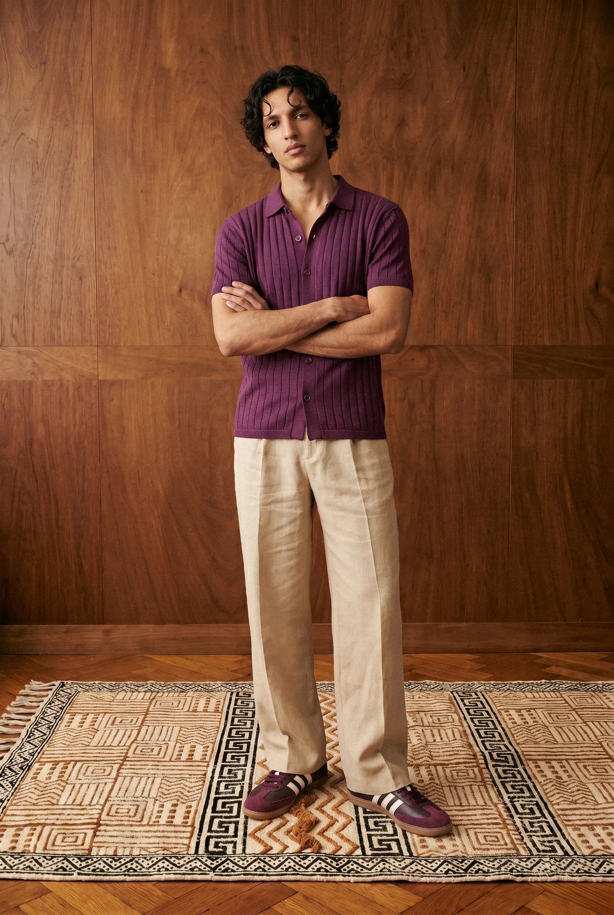 Tuck-Knit Button-Up Polo in Plum SHIRT ATTIR-MEN