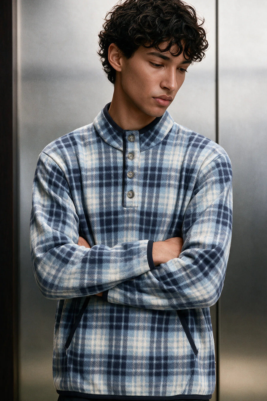 Flannel Mock Neck / BLUE FLANNEL