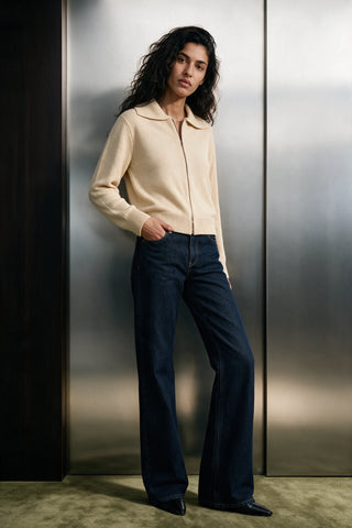 Zip Up Knitted Jumper / BEIGE