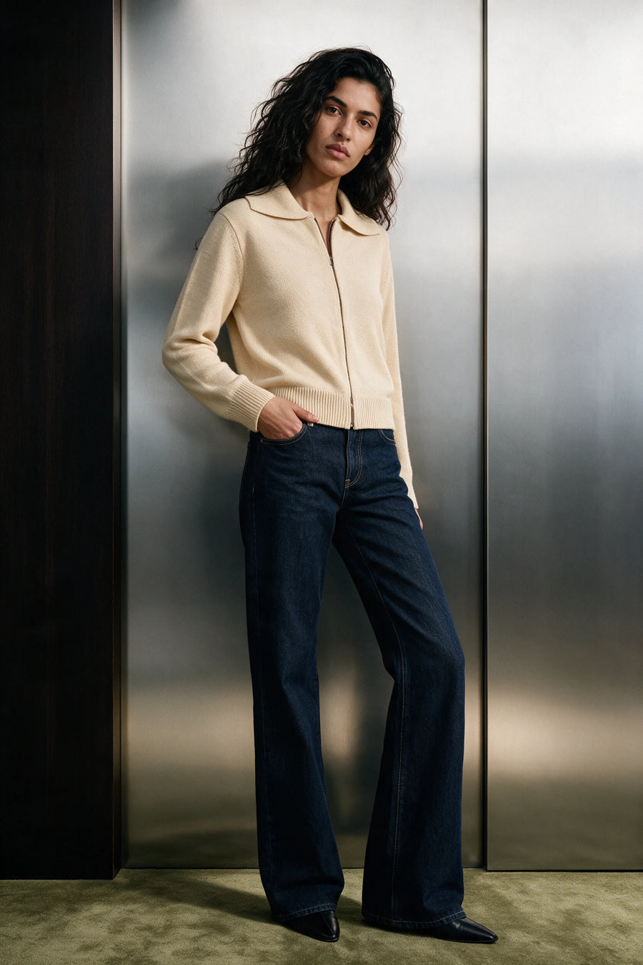 Zip Up Knitted Jumper / BEIGE