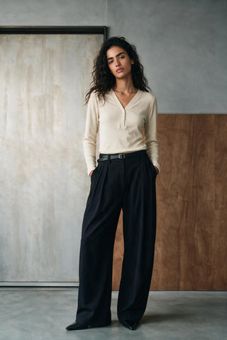 Long Sleeve V-neck Henley HENLEY ATTIR-WOMEN