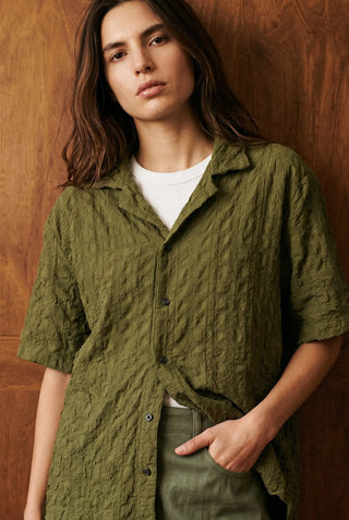 Creased Camp Collar Shirt in Olive