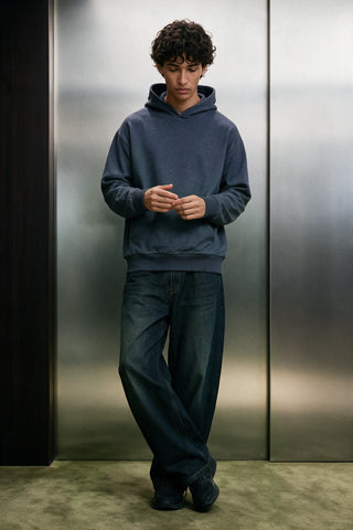 Structured Oversized Hoodie / MELANGE NAVY HOODIE ATTIR-MEN