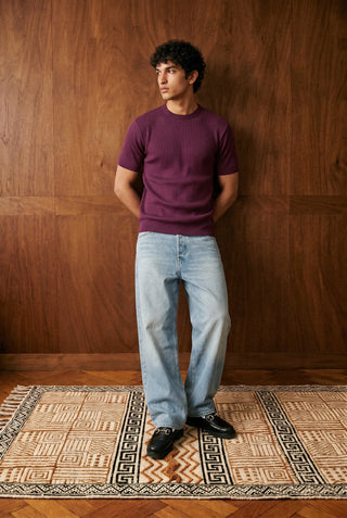 Rib-Knit Crew Neck in Plum