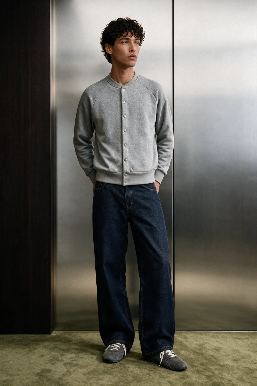 Structured Fleece Button-Up Jacket / HEATHER GREY