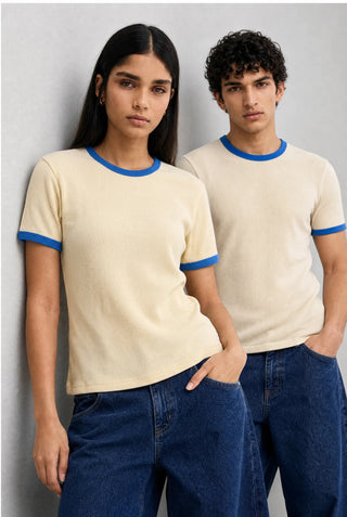 Waffle Textured Ringer T-shirt in Butter Yellow
