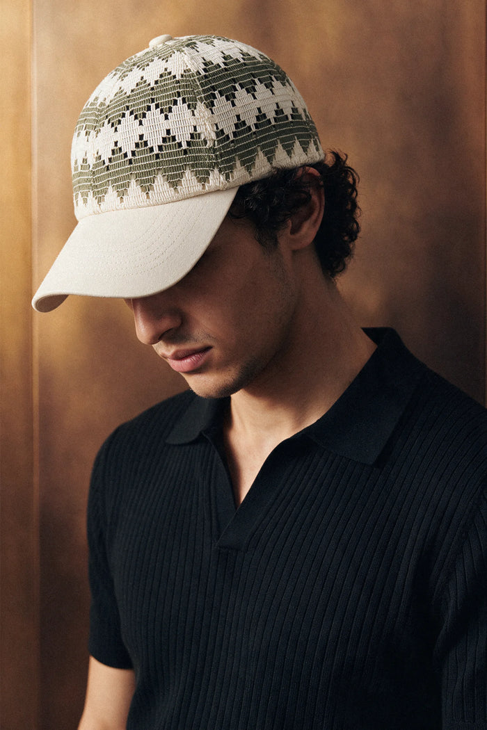 Crochet Panel Baseball Cap / OLIVE