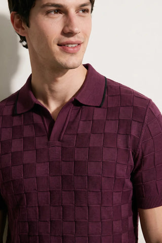 Tubular-Knit Polo Shirt in Plum POLO ATTIR-MEN