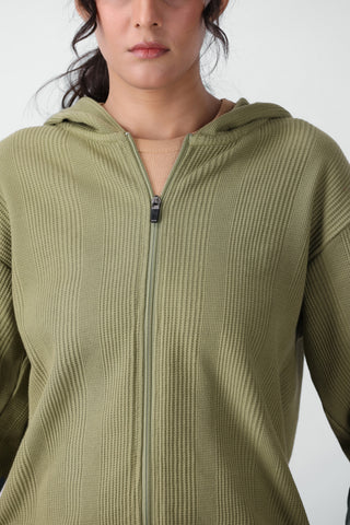 Waffle Textured Elasticated Zipper with Hood