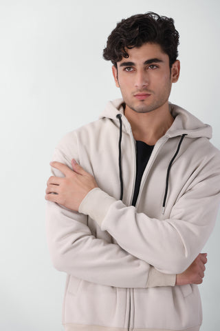 Bulky Zip-up Hoodie in Stone