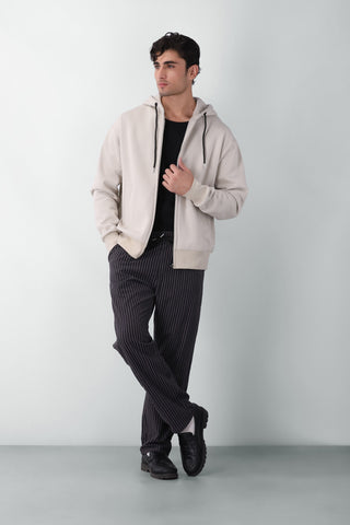 Bulky Zip-up Hoodie in Stone