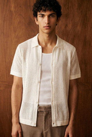 Crochet Button Down Shirt in Cream