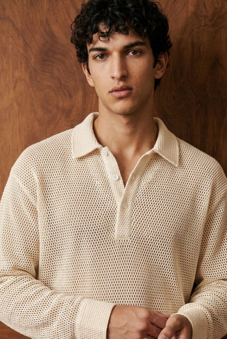 Crochet Polo Shirt in Cream
