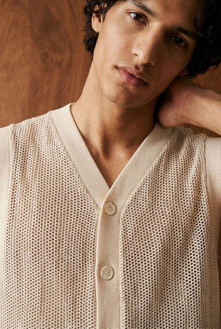Crochet Sleeveless Cardigan in Cream