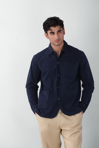 Cotton Overshirt with Pockets in Midnight Blue