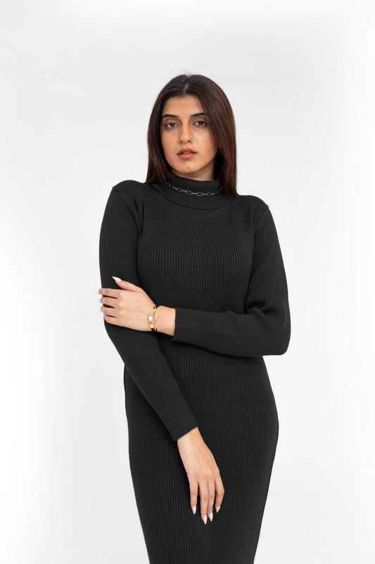 Turtle Neck Long Dress in Black