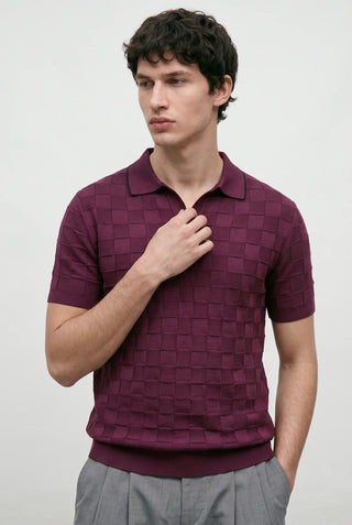 Tubular-Knit Polo Shirt in Plum