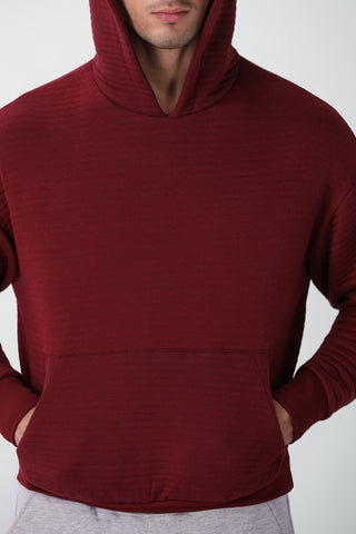 Parallel Quilted Oversized Hoodie in Red