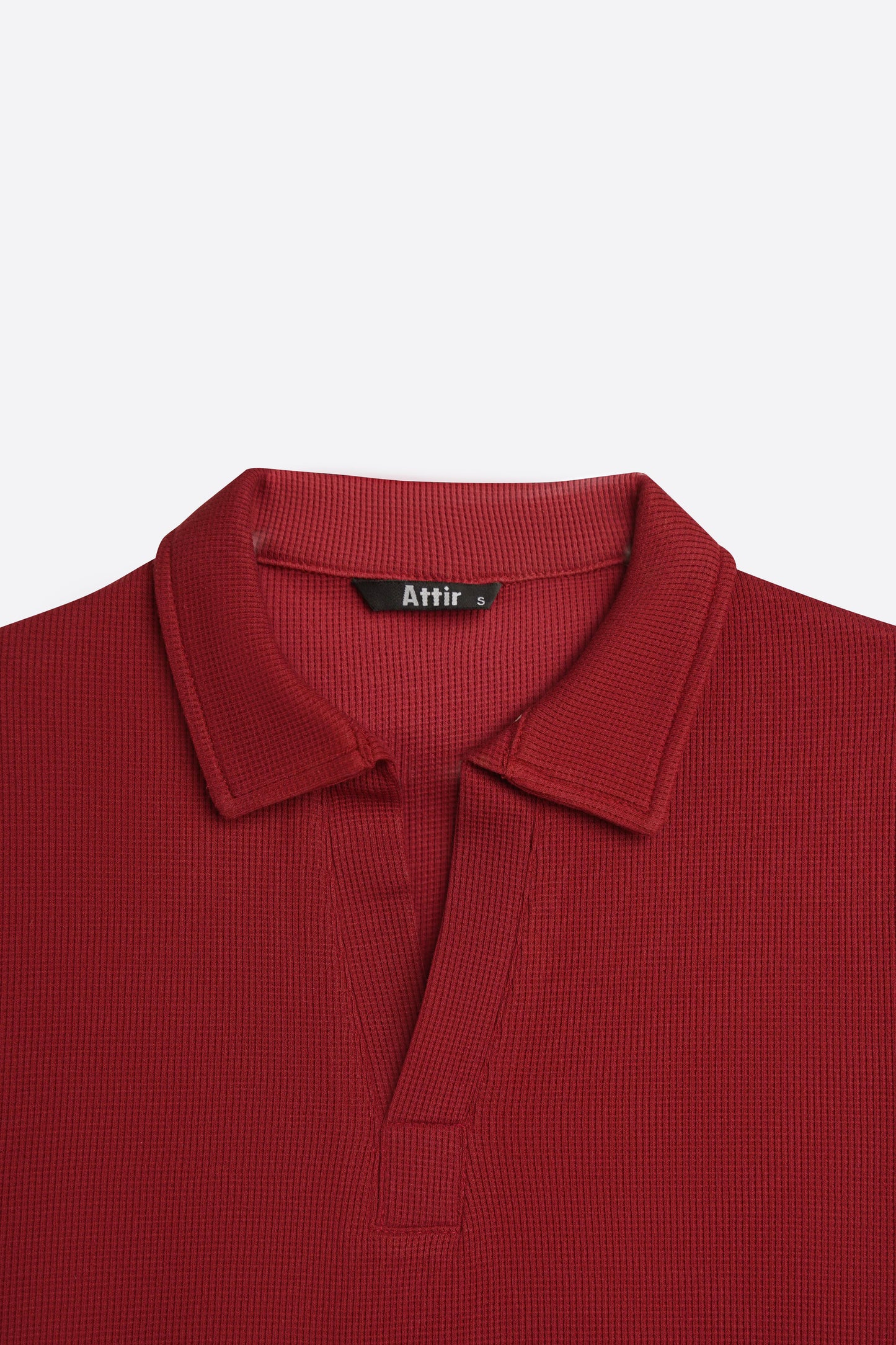 Waffle-Knit Revere Polo Shirt in Crimson