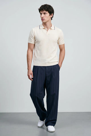 Pearl-Knit Polo Shirt in Cream