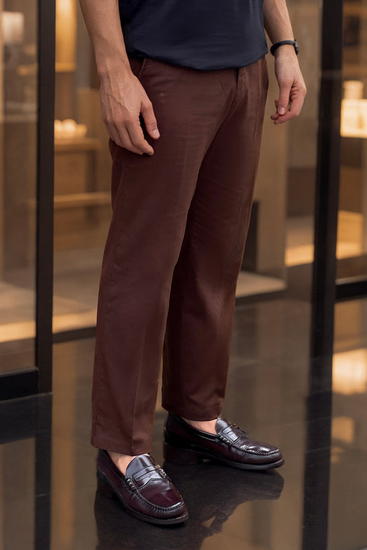 Cotton Straight-Fit Trouser in Chocolate Brown