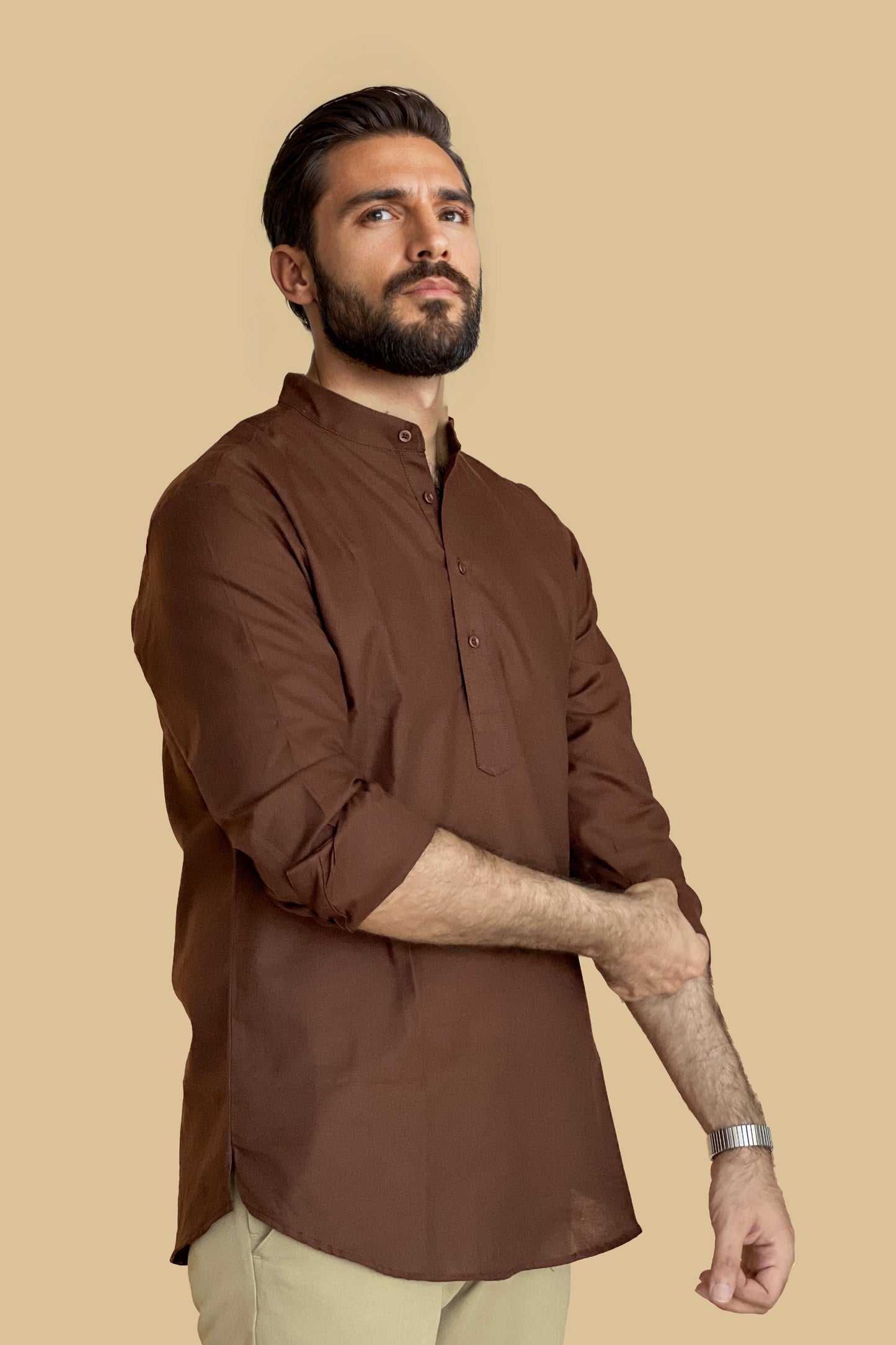 Stand-up Collar Shirt in Chocolate