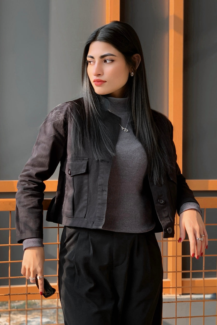 Round Neck Jacket in Black
