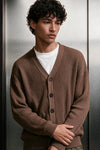Rib-Knit Cardigan Sweater / BROWN CARDIGAN ATTIR-UNISEX
