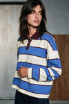 Contrast Collar Striped Polo Shirt / MAROON STRIPE RUGBYPOLO ATTIR-WOMEN
