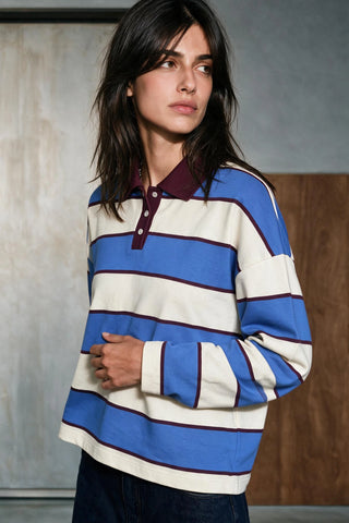 Contrast Collar Striped Polo Shirt RUGBYPOLO ATTIR-WOMEN
