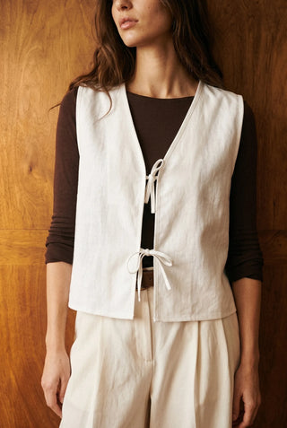 Tie-detail Vest in Cream
