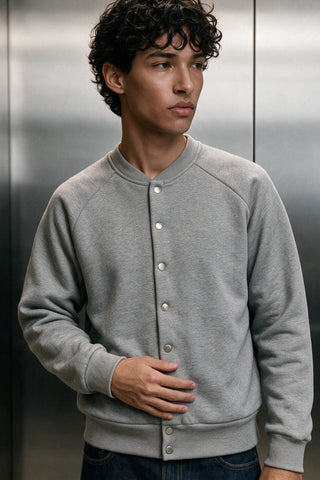 Structured Fleece Button-Up Jacket / HEATHER GREY JACKET ATTIR-UNISEX