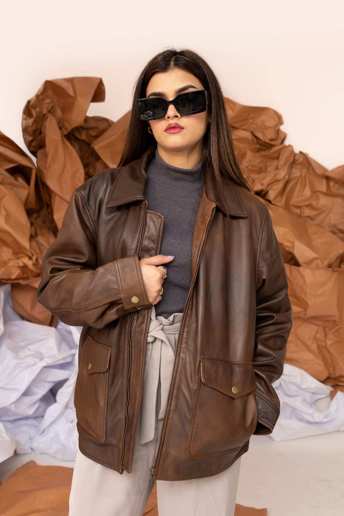 Leather Dad Jacket in Brown