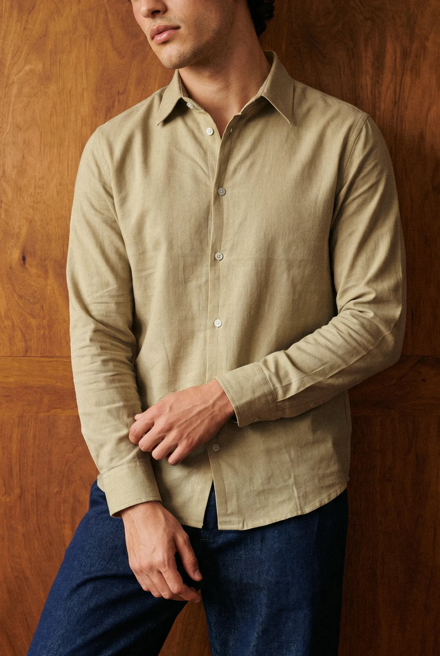 Basic Cotton Shirt in Khaki