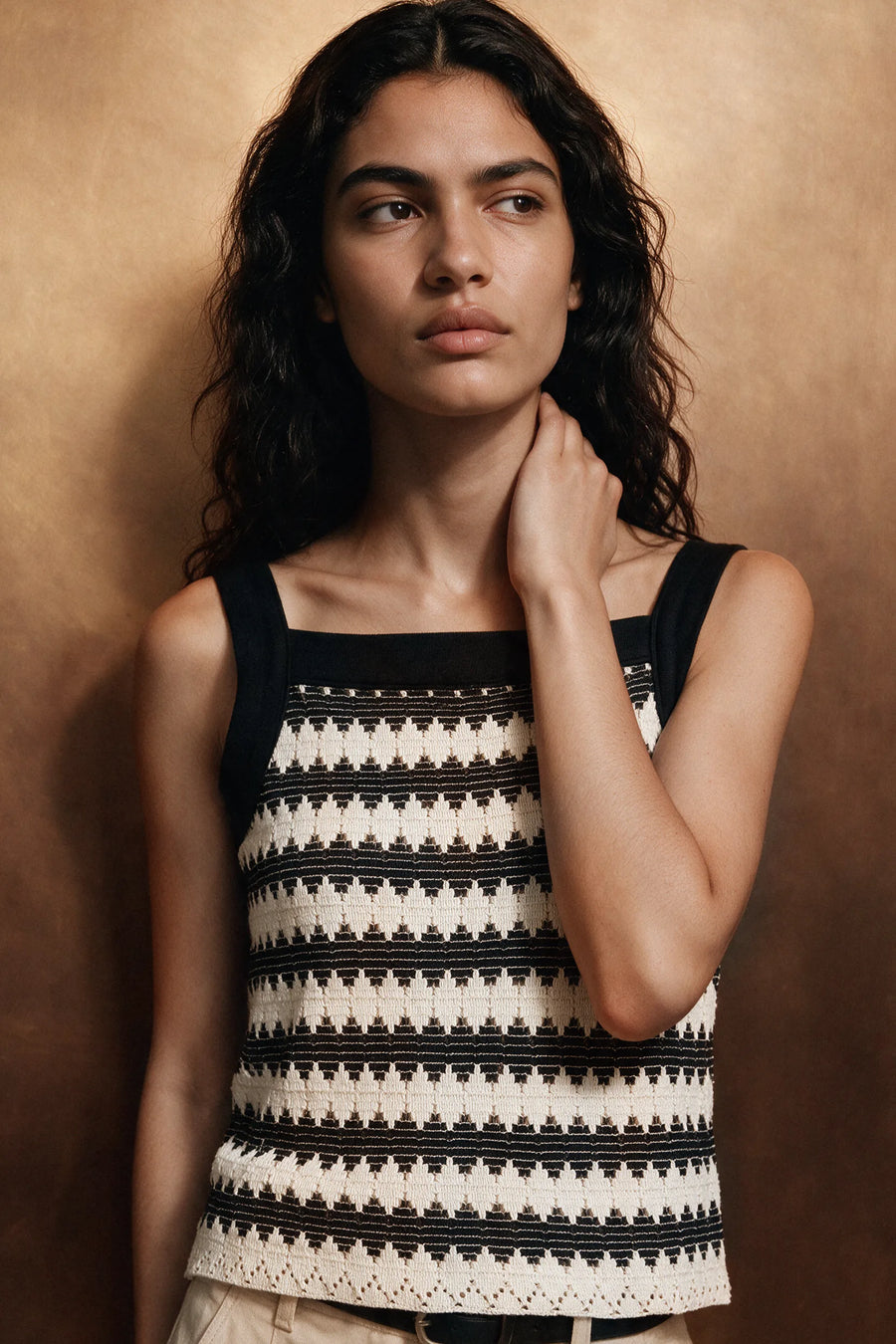 Crochet Knit Tank Top / OFF WHITE